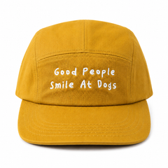 Five Panel Cap “Good People Smile At Dogs” Denim
