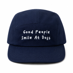 Five Panel Cap “Good People Smile At Dogs” Denim