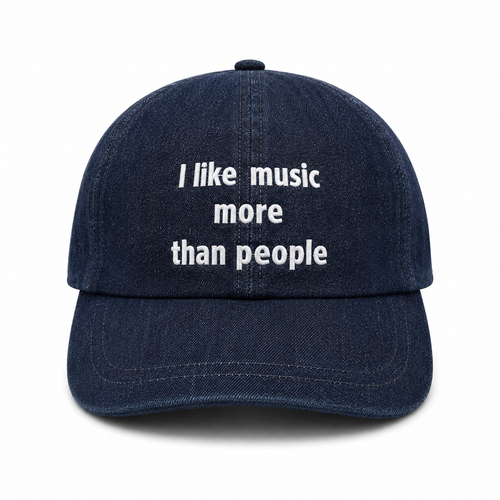 Baseball CAP “I like music more than people” Denim